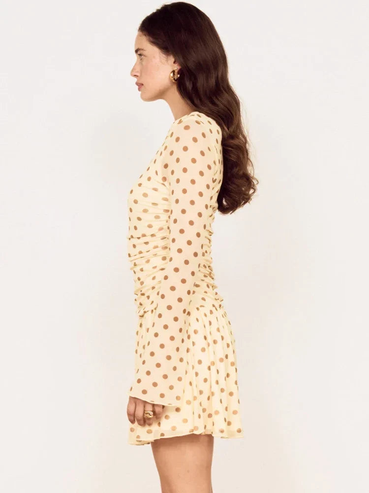 שמלת מיני בהדפס נקודות עם שרוולים מתרחבים
